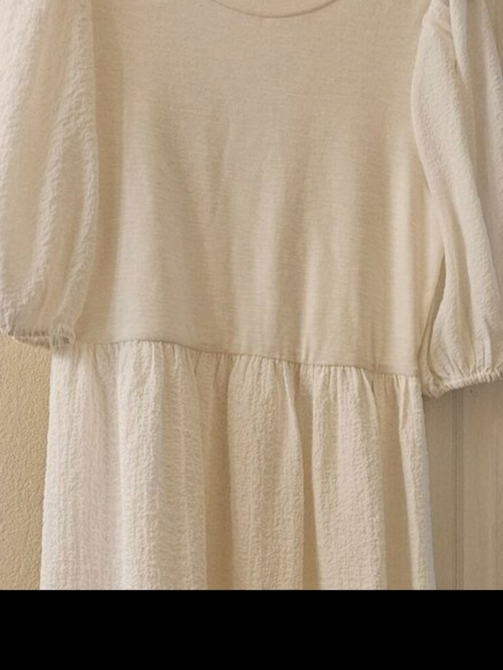 dRA Los Angeles Oversize Anthro Ivory Krinkle puff Sleeve Boho Babydoll dress M